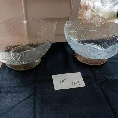 202	2 (Godinger or Regal?) Glass Leaf Bowls on Silver Plated Pedestal 12 1/2