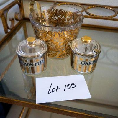 135	Georges Briard Ice Bucket, Culver Glass Garnish Jars	$65.00