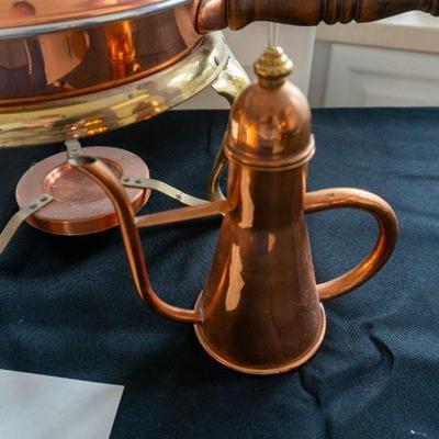 208	Globe-Ware Chaffing Dish, Brass Teapot. Brass Candle Holder	$50.00