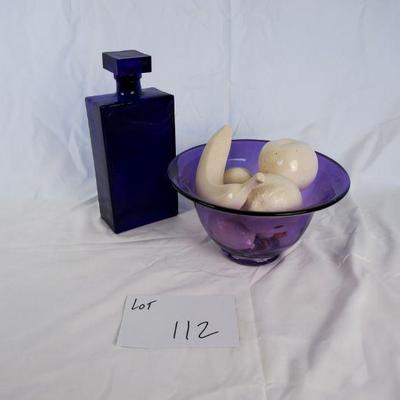 112	Purple Decanter, Bowl w/ Glass Fruit	$40.00