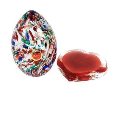 #48 â€¢ Murano Italy Art Glass and Red Heart Shaped Paperweight
