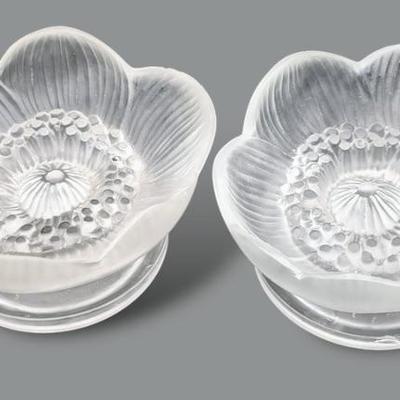 #92 â€¢ Pair of Lalique Crystal Floral Decor
