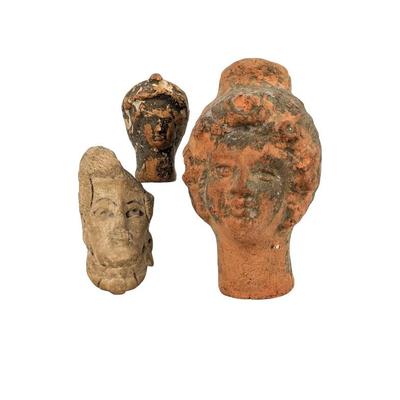 #17 â€¢ Antique Roman Terracotta Figural Heads - 3 Pieces
