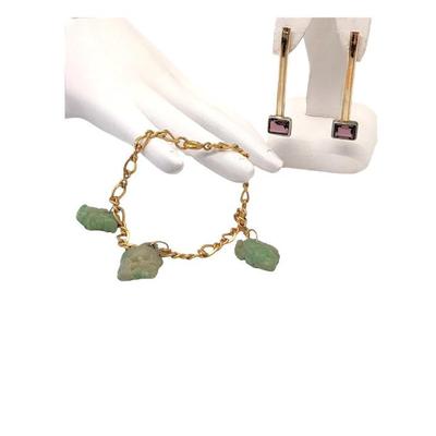 #201 â€¢ AJC Gold Over Sterling Jade Charm BraceletGold-Filled Signed Amethyst Earrings
