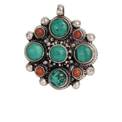 #26 â€¢ Sterling Pendant with Malachite, Coral Stones
