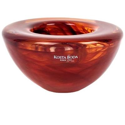 #10 â€¢ Kosta Boda Red Swirl Art Glass Votive Candle Holder
