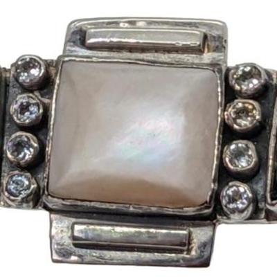 #197 â€¢ Sterling Pin with Onyx, Rhinestone and Mother-of-Pearl
