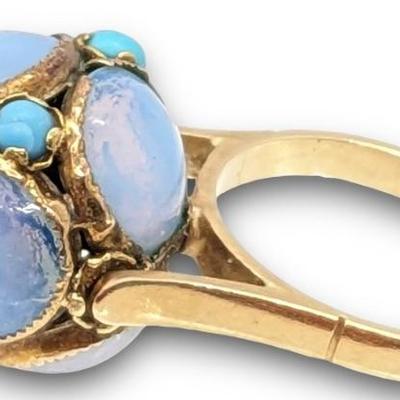 #27 â€¢ Antique 14k Gold Natural Blue Opals & Turquoise Ring- Size 3

