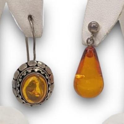 #84 â€¢ Two Pairs Amber Earrings with Sterlingl Silver
