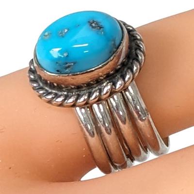 #198 â€¢ Vintage Sterling and Turquoise Multiband Ring Sz 5.5
