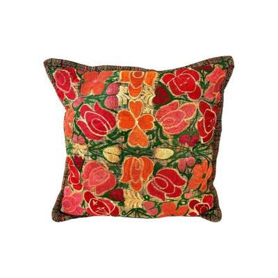 #22 â€¢ Embroidered Floral Guatemalan Textile Pillow in Orange/Red/Coral Colors
