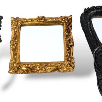 #18 â€¢ Made in India Brass Betel Nutcracker, Hand Carved Resin Mirror and French Gilt Mirror

