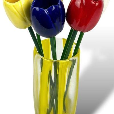 #47 â€¢ Ceramic Tulips and Art Glass Naisey Vase
