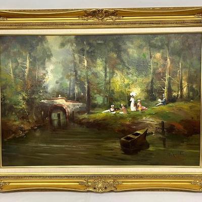 #40 â€¢ Richard Faber - Large Untitled Signed Oil Painting on Canvas in Gilded Frame
