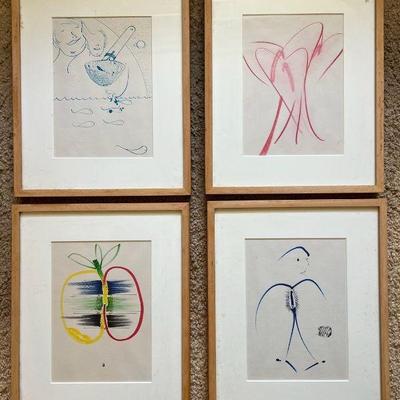 AHT129- (4) Framed Abstract Drawings/