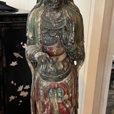AHT141- Large Carved Wooden Asian Figurine 