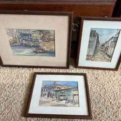 AHT244- (3) Framed Watercolor, Pen & Ink Painting 