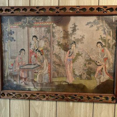 AHT194- Ornate Framed Courtiers In Garden Scene Artwork
