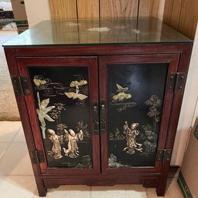 AHT098 Asian Lacquered End Table/Cabinet