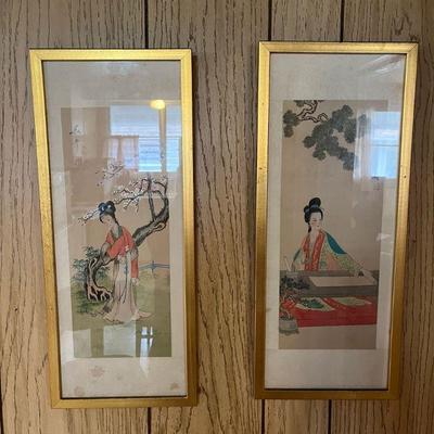 AHT095 Pair Of Framed Original Asian Watercolor Paintings