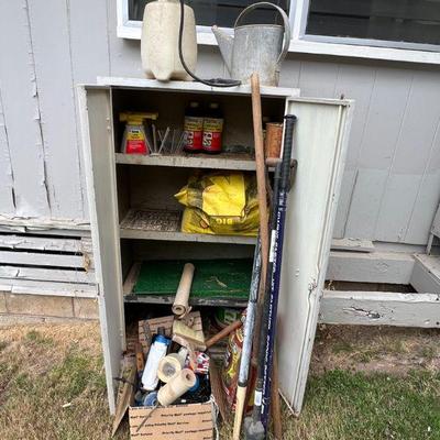 AHT358- Various Garden Tools & Accessories With Metal Storage Cabinet