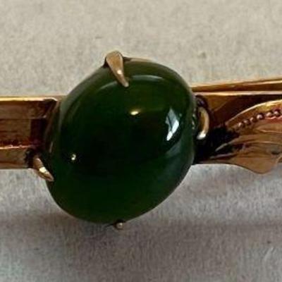 AHT267 18K Gold Tie Clip With Jade Stone