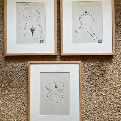 AHT130- (4) Framed Abstract Ink Drawings