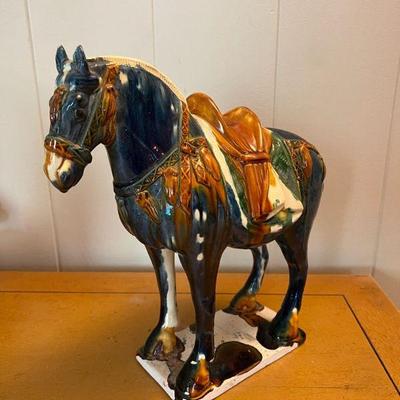 AHT005- Vintage Tang Tru Color Glazed Ceramic Horse