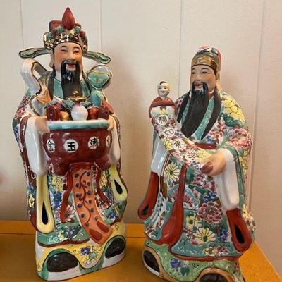 AHT008- (2) Large Vintage Chinese Porcelain Immortal Figurines