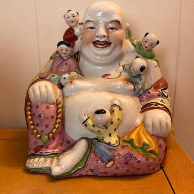 AHT004- Laughing Buddha With 5 Children Porcelain Figurine