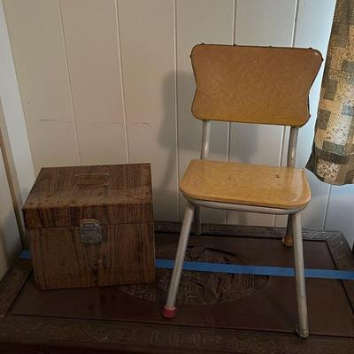 AHT212 Vintage Child's Chair & Metal Storage Box