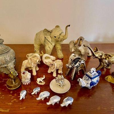 Lot 040-P: Here Come the Elephants! (Lot #3)

Description: 
â€¢	Elephant figurines in various mediums, ceramic, metal.
â€¢	Includes...