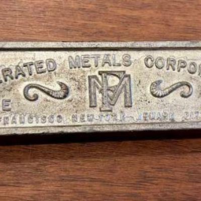 Lot 119-K: Federated Metals Corp. Nickel Bar

Description: 
â€¢	Smelted/Struck by Vintage Federated Metals Corporation 
â€¢	No date shown...