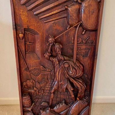 Lot 101-BR1: Woodcarving of Don Quixote and the Wineskins

Description: 
â€¢	From Spain, likely acquired during our Clientsâ€™ residency...