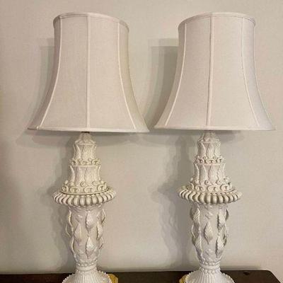 Lot 084-LR: Spanish Table Lamp Duo

Features: 
â€¢	A stunning pair of white porcelain table lamps
â€¢	Acquired by our clients while...