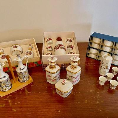 Lot 046-P: Porcelain Sets

Description: 
â€¢	Various pieces include sake cups, oil and vinegar bottles and Royal Worchester ramekins
â€¢...