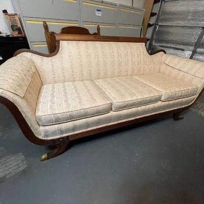 Lot 104-G: White Antique Sofa

Description: 
â€¢	Possibly made by Duncan Phyfe
â€¢	Upholstery in good condition
â€¢	Wood-framed and...
