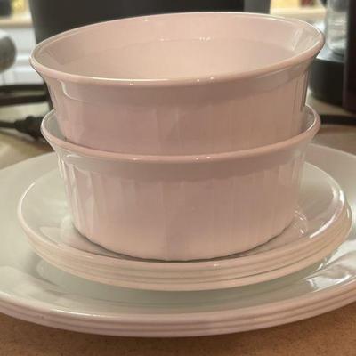 White Corningware dishes