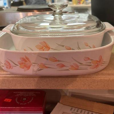 Orange Blossom Corningware casserole dishes