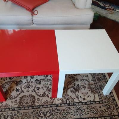 Red and White plastic bock tables