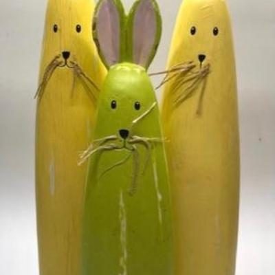 3- Carved Yellow & Green Wood Rabbit Figurines
 
