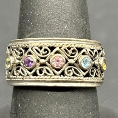 925 Silver Filigree w/ Multicolor Stones Ring