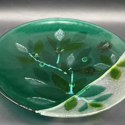 Green & Silver Fused Glass Centerpiece Bowl