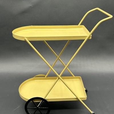 Mid Century Yellow Metal 2-Tier Toy Tea Cart
