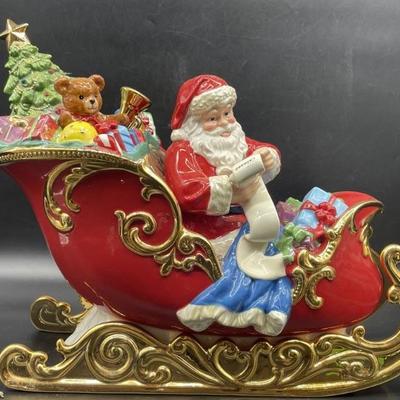 Vintage Ceramic Santa and Sleigh Figurine