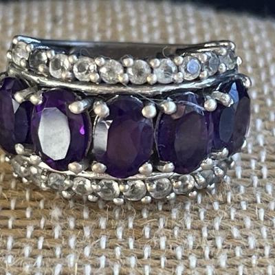 Sterling Silver Ring with Amethyst GemStones