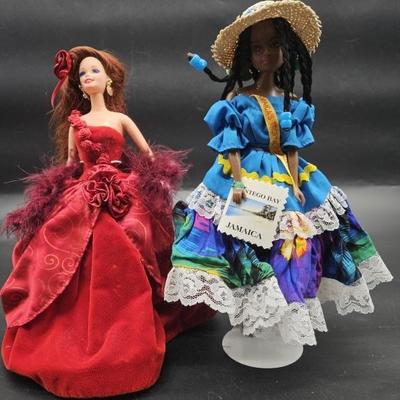 (2) Barbies: Radiant Rose & Jamaica Barbie w Stand