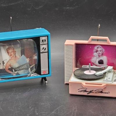 2- Vtg. Marilyn Monroe Animated Record Player & TV Ornaments