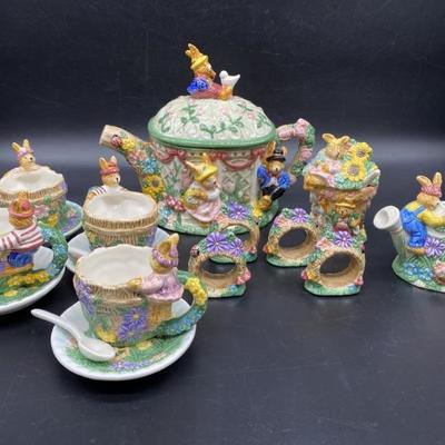 Rabbit Garden Party Springtime Ceramic Tea Set