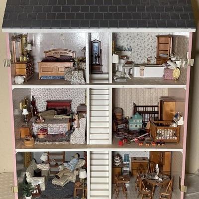Vintage Wooden Dollhouse with Furniture
